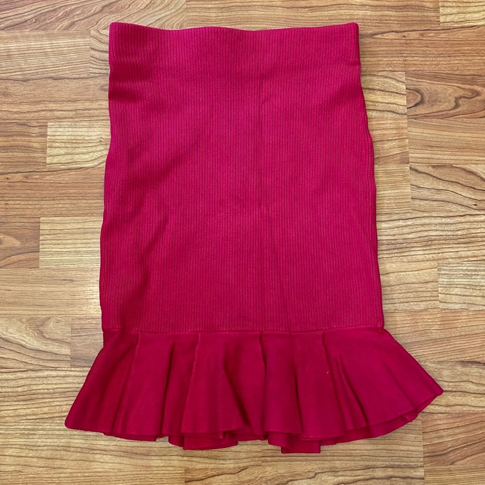 Express XS hot pink sweater material ruffle pencil skirt.